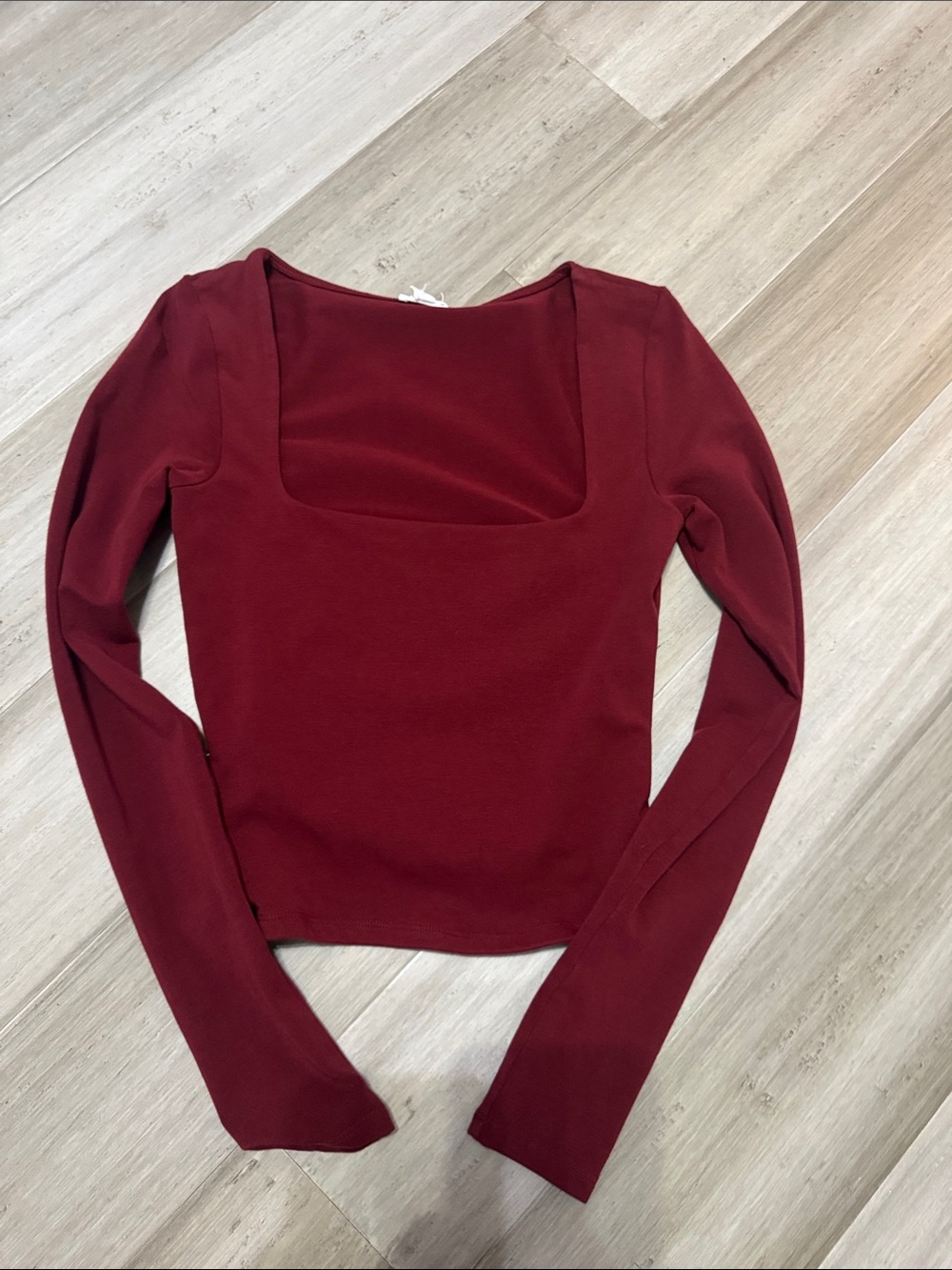 Women's Square Neck Long Sleeve Top - Burgundy garage size extra small